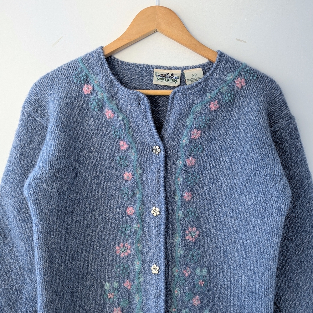 Vintage Wool/Cotton Northern Reflections Floral Knit Cardigan